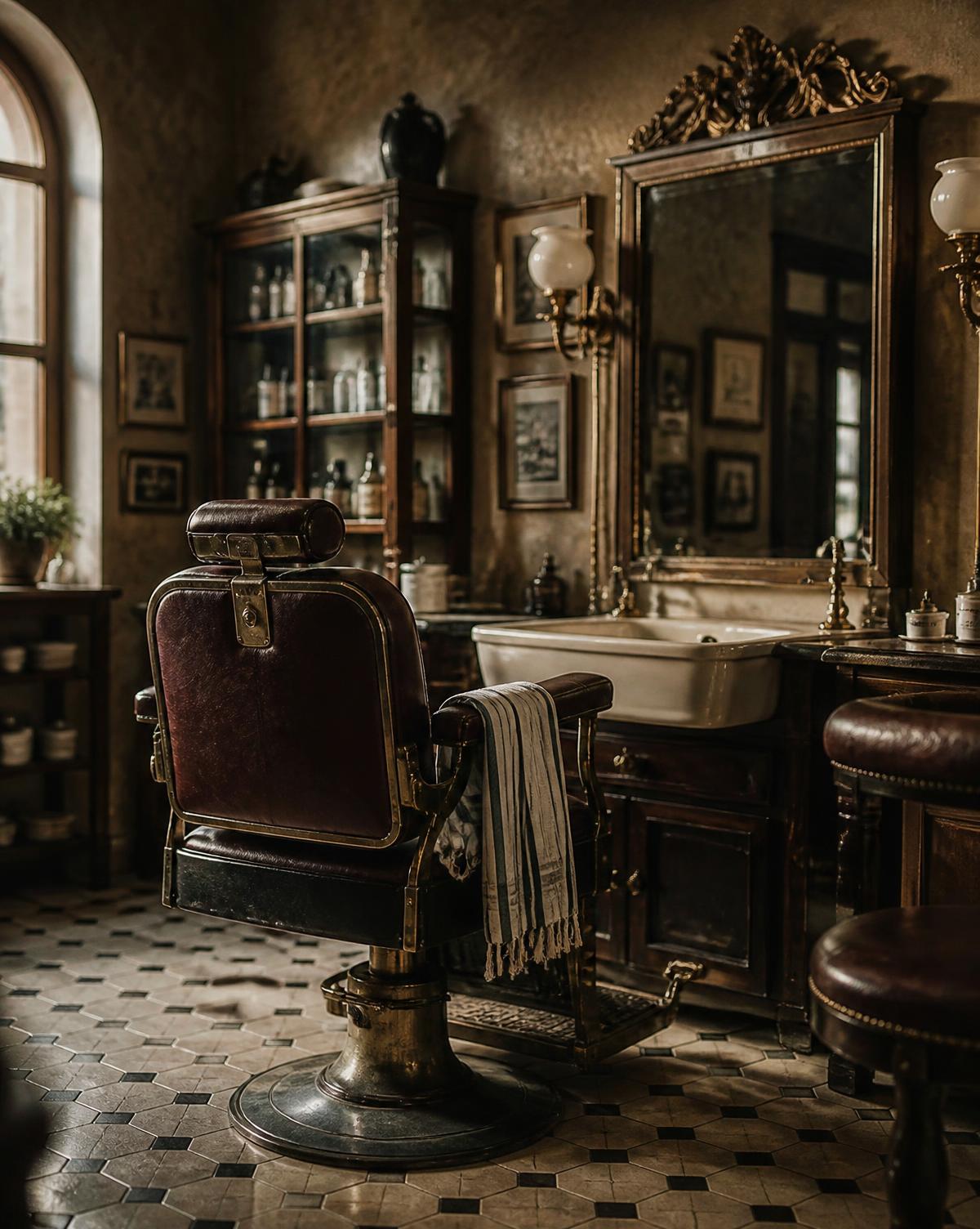 A heritage professional salon interior in warm vintage tones